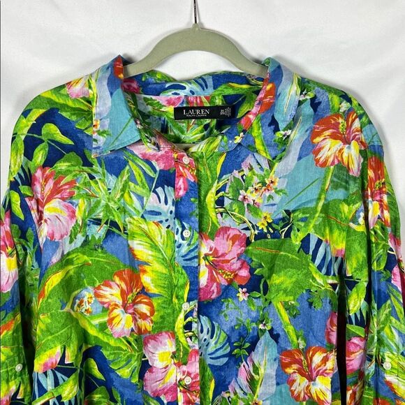 Ralph Lauren Tropical Floral Button Down Shirt 3X 100% Linen - Picture 3 of 6